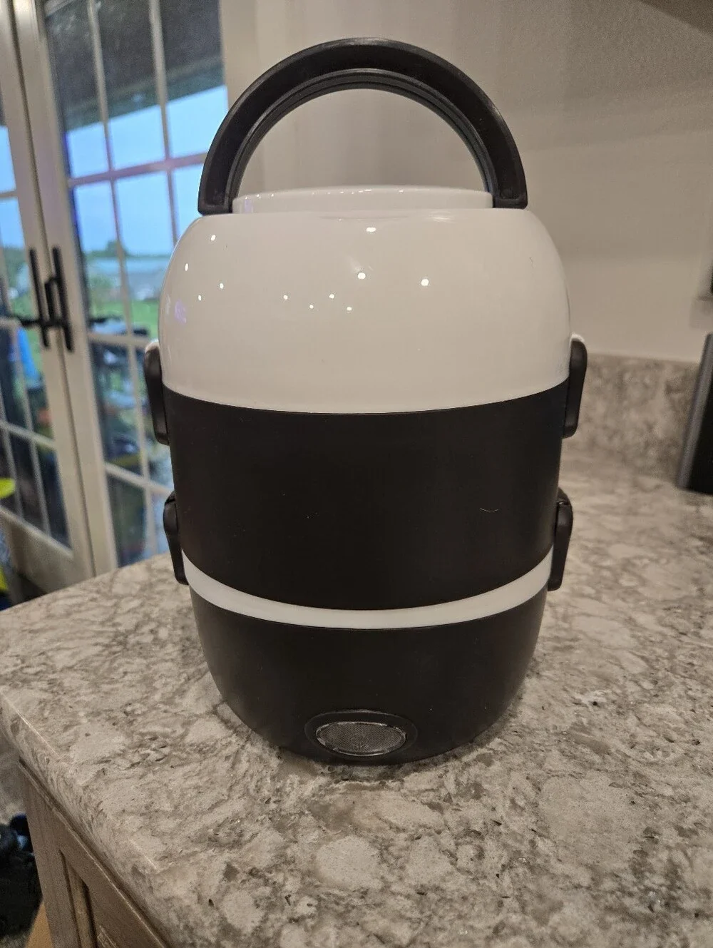 Electric Portable Lunch Box - Black & White Multi-Tier Food Warmer